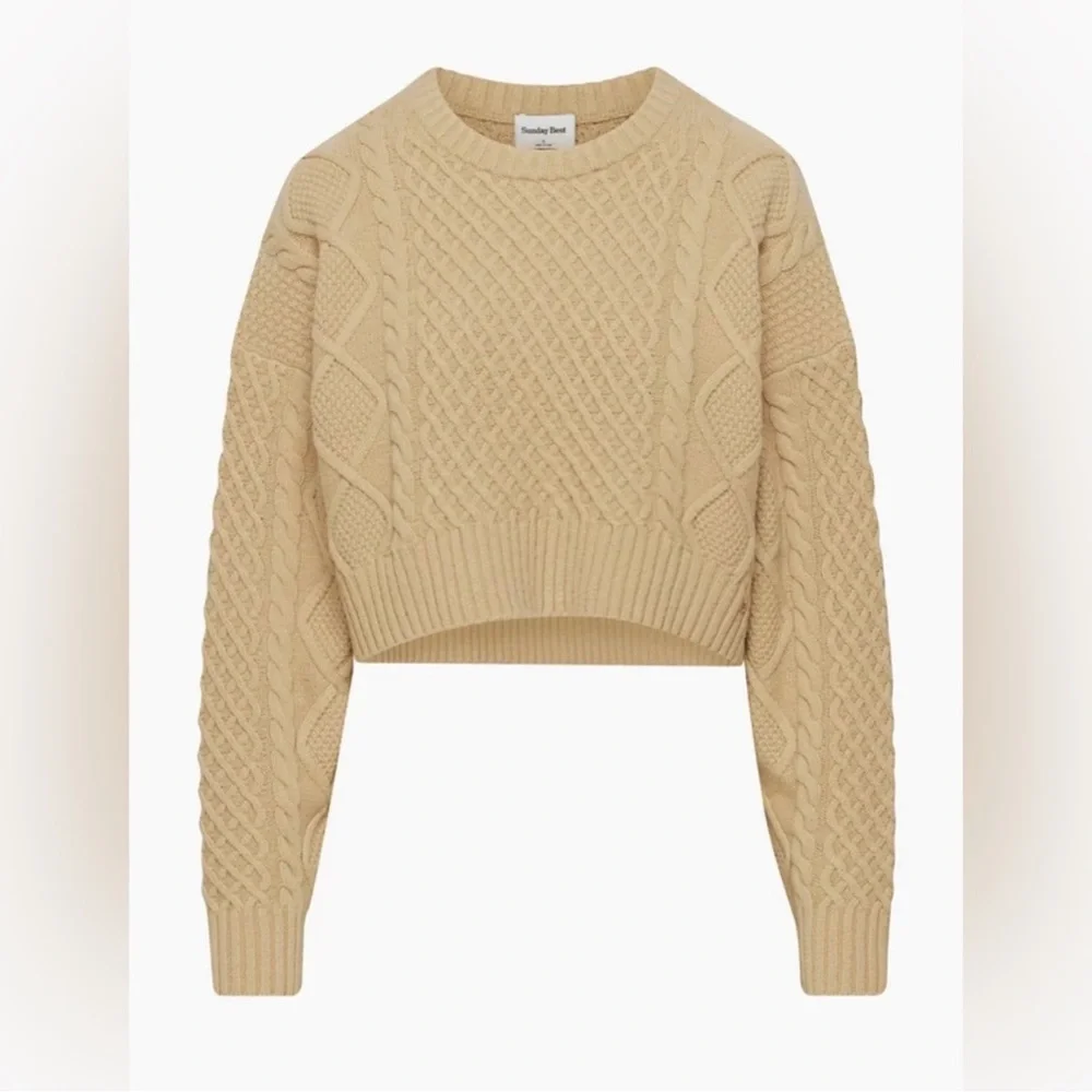 Aritzia x Sunday Best - “Peggy” Cropped Cable Knit Sweater in Beige - Picture 1 of 7